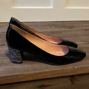 Kate Spade Black Patent Heels with Glitter Block
